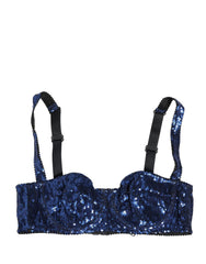 Women's Blue Sequined Nyon Balconnet Bra Underwear Nylon Clothing