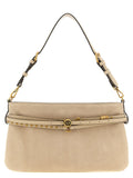 Pinko Suede with Studded Leather Belt Shoulder Bag — Beige