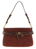 Pinko Studded Suede Shoulder Bag — Brown