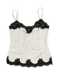Women's White Polka Dot Lace-Trimmed Camisole Top Underwear Black And Elastane Silk