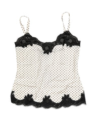 Women's White Polka Dot Lace-Trimmed Camisole Top Underwear Black And Elastane Silk