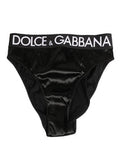 Black Satin High-Waist Brief Logo Women Underwear Elastane Silk Clothing