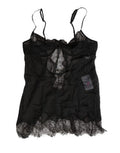 Women's Black Silk Lace Lingerie Chemise Top Underwear Elastane Nylon Viscose