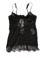 Women's Black Silk Lace Lingerie Chemise Top Underwear Elastane Nylon Viscose