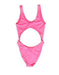 Women's Pink Cut-Out High Leg One Piece Swimsuit Swimwear Elastane Polyester Clothing