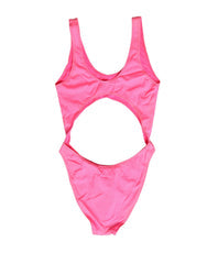 Women's Pink Cut-Out High Leg One Piece Swimsuit Swimwear Elastane Polyester Clothing