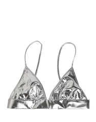 Women's Metallic Silver Sleeveless Bustier Cropped Top Nylon Elastane