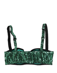 Women's Green Sequined Nyon Balconnet Bra Underwear Nylon Clothing