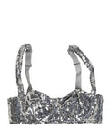 Women's Silver Sequined Nyon Balconnet Bra Underwear Nylon Clothing
