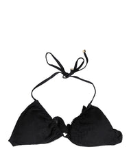 Women's Black Padded Triangle Halter Bikini Top Swimwear Elastane Nylon