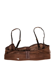 Women's Brown Dg Logo Nylon Mesh Balconette Bra Underwear Elastane Clothing