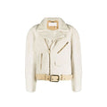 Women's Beige Polyester Biker Jacket Clothing