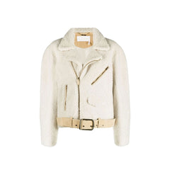 Women's Beige Polyester Biker Jacket Clothing