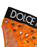 Women's Orange Crystal High Waist Brief Panty Underwear Elastane Nylon Clothing