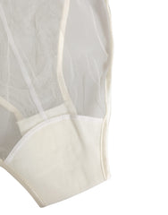 Women's White Sheer Nylon Bodysuit Halterneck Underwear Elastane Silk Clothing