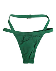 Women's Green Logo Plaque Nylon Brief Panty Underwear Elastane Clothing