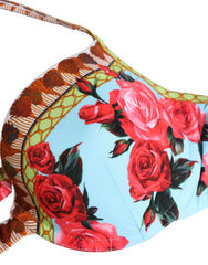 Women's Multicolor Floral Print Halter Bikini Top Swimwear Elastane Nylon