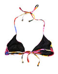Women's Black Floral Print Nylon Halter Bikini Top Swimwear Elastane