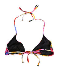 Women's Black Floral Print Nylon Halter Bikini Top Swimwear Elastane