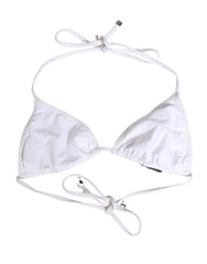 Women's White Nylon Triangle Beachwear Bikini Top Swimwear Elastane