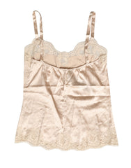 Women's Beige Lace Silk Satin Tank Lingerie Sleepwear Cotton Elastane Nylon Clothing