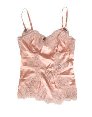 Women's Pink Lace Silk Satin Tank Lingerie Sleepwear Cotton Elastane Nylon Clothing