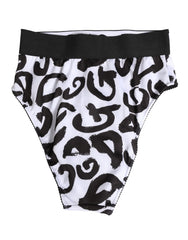 Women's Black White Graphic Logo High Brief Underwear And Elastane Polyester Clothing
