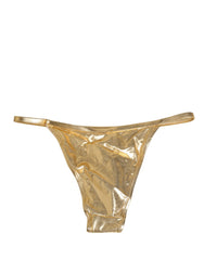 Women's Gold-Tone Polyester Bikini Bottom Logo Swimwear Elastane Clothing