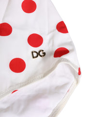 Women's White Polka Dot One-Piece Swimsuit Swimwear And Red Elastane Nylon Clothing