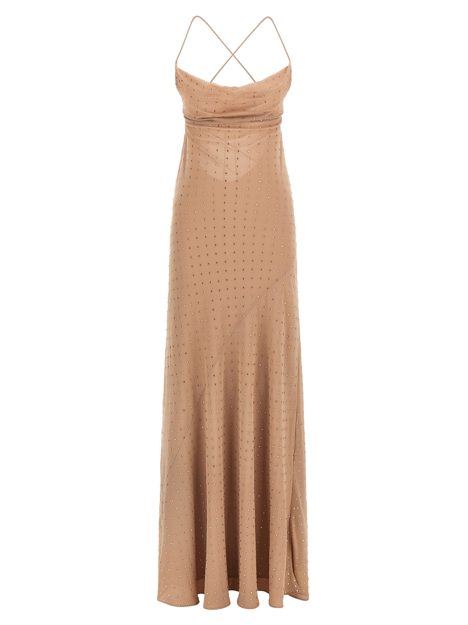 Pinko Rhinestone-Embellished Georgette Dress — Beige