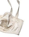 Women's Off White Semi-Pad Underwire Balconette Bra Underwear Beige Elastane Silk Clothing
