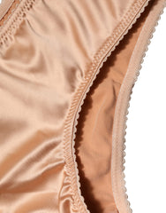 Women's Beige Silk Stretch Mid Waist Brief Panty Underwear Elastane Clothing