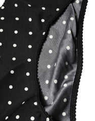 Women's Black Polka Dots Mid Waist Brief Panty Underwear And White Silk Elastane Clothing