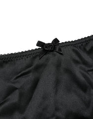 Women's Black Silk Stretch Mid Waist Brief Panty Underwear Elastane Clothing