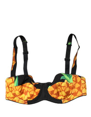 Women's Black Pineapple Silk Balconette Bra Underwear Elastane Clothing