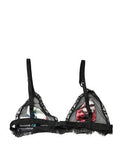 Women's Black Floral Soft Cup Triangle Bra Underwear Elastane Nylon Silk Clothing