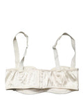 Women's Off White Semi-Pad Underwire Balconette Bra Underwear Elastane Silk Clothing