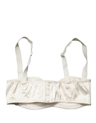 Women's Off White Semi-Pad Underwire Balconette Bra Underwear Elastane Silk Clothing