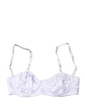 Women's White Semi-Pad Underwire Balconette Bra Underwear Elastane Silk Clothing