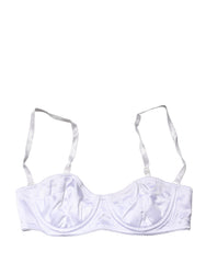 Women's White Semi-Pad Underwire Balconette Bra Underwear Elastane Silk Clothing