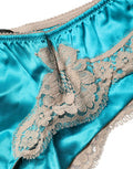 Women's Blue Silk Satin Floral Lace Panty Brief Underwear Elastane Cotton Clothing