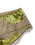 Women's Underwear Green Silk Satin Floral Lace Panty Brief Elastane Cotton Clothing