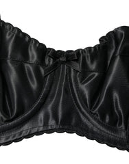 Women's Black Semi-Pad Underwire Balconette Bra Underwear Elastane Silk Clothing