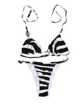 Women's Black White Zebra Bikini Top Bottom Swimwear And Elastane Nylon