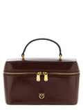 Pinko Crumpled Calf Leather Top Handle Bag — Burgundy