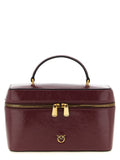 Pinko Crumpled Leather Vanity Top Handle Bag — Burgundy