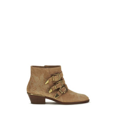 Women's Beige Calf Leather Bos Taurus Ankle Boots
