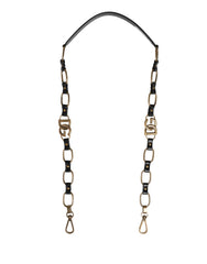 Women's Black Leather Gold Chain Bag Accessory Shoulder Strap Real Brass Zamak Calf