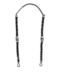 Women's Black Leather Silver Chain Bag Accessory Shoulder Strap Real Brass Zamak Calf