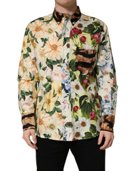 Men's Multicolor Floral Animal Print Collared Shirt Cotton Silk